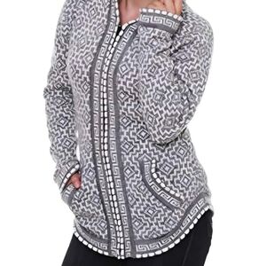 Gamboa Geometric Patterned ALPACA WOOL in Gray and White Zipper Hoodie  Med